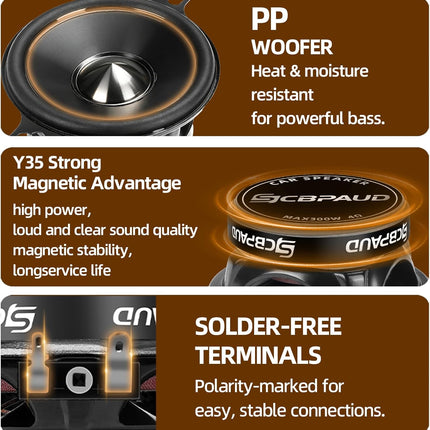 Upgrade 3.5" Speakers Car Audio 300W Peak Power Deep Bass & Crystal Clear Audio, Easy Install for Cars,Trucks, SUVs, DIY (2-Pack)