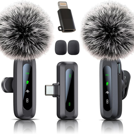 Wireless Mini Microphone for iPhone 15/16, iPad, Android, Wireless Lavalier Microphone with Noise Reduction, Portable USB C Lapel Mic for Video Recording, Vlog, Tiktok, YouTube