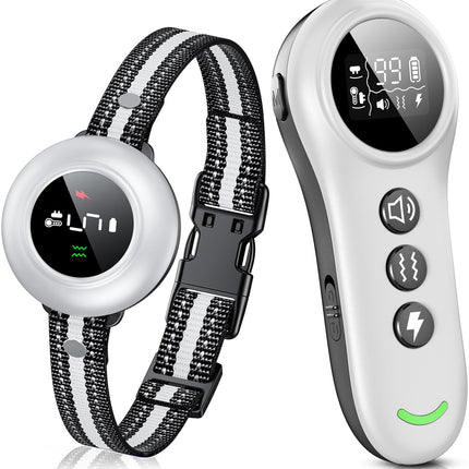 2-in-1 Dog Shock Collar & Dog Bark Collar - Smart Anti Barking Dog Training Collar with 5 Adjustable Sensitivity & 3300FT Remote for All Breeds IP67 Waterproof E-Collar