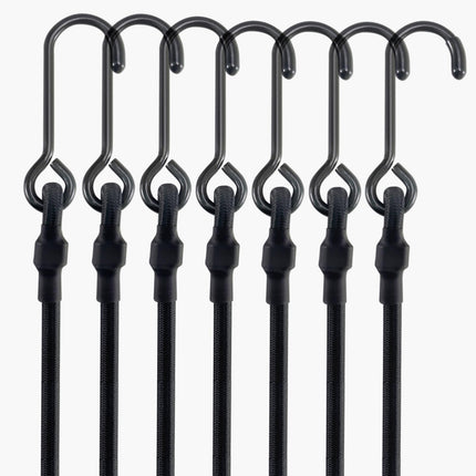 Lucky Straps 48" Black Adjustable Carabiner Bungee Cords with Hooks, 8 Pack