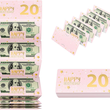 ysmile Pink 20th Birthday Money Envelope for Cash Gift Holder with Greeting Card for Girl Women Surprise Gift Idea with Clear Plastic Bag