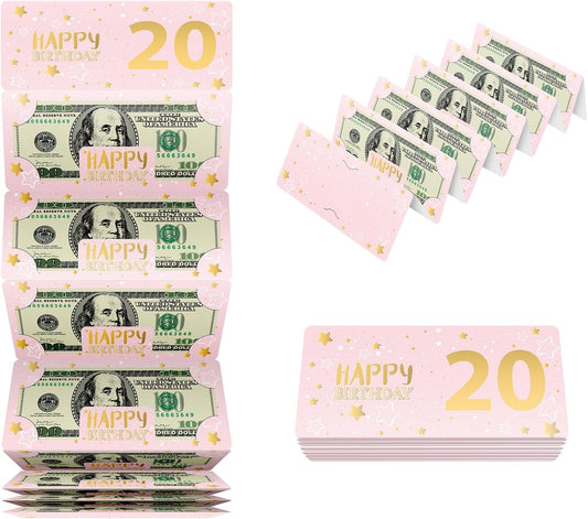 Pink 20th Birthday Money Envelope for Cash Gift Holder with Greeting Card for Girl Women Surprise Gift Idea with Clear