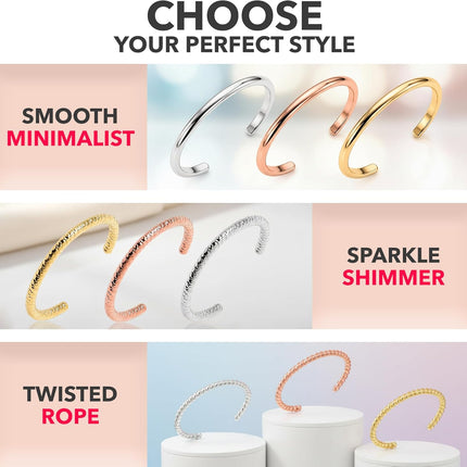 Body Candy Toe Ring for Women– 14k Adjustable Silver, Gold, Rose Gold ComfortFit Toe Rings Handcrafted in USA by Master Jeweler – 925 Sterling Silver or 14K Gold Filled – Minimalist, Sparkle or Twisted - Stackable – No Pinch