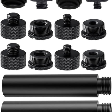 14 Pack Microphone Stand Adapter AluminumAlloy with Extension Tube,3/8 to 5/8 and 1/4 Threaded Screw Mount for Mic Boom Arm,Camera Tripod,Camera Stand Arm,Fill Light,Projector Support Bracket(Black)