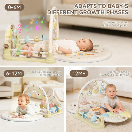 Baby Play Gym Mat - Funny Play Piano Activity Playmat with 5 Infant Learning Detachable Toys for Sensory Development, Music and Lights Tummy Time Mat Newborns Gifts for 0-12 Months