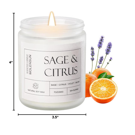 Sage Citrus Scented Candle, Soy Wax 7 oz