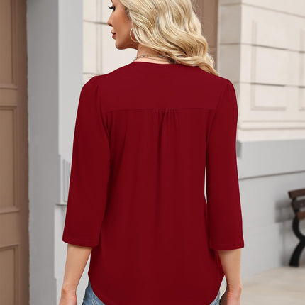 3/4 Length Sleeve Womens Tops Dressy Casual Henley V-Neck Summer Tops