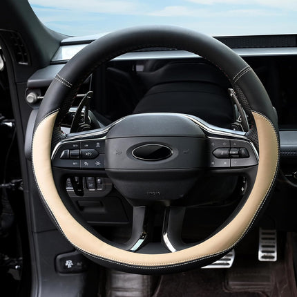 Microfiber Leather Steering Wheel Covers Universal 15 inch （Beige）