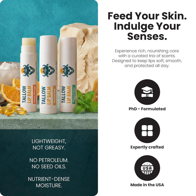 Moisturizing Tallow Lip Balm – Grass-Fed Beef Tallow with Organic Coconut