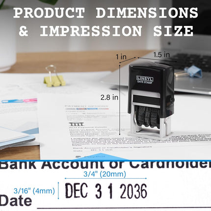 Self-Inking Date Stamp, 12-Year Adjustable Date Stamper with Built-in Black Ink Pad, Perfect for Office, Shipping, Receiving, Invoicing, Expiration & Due Date Marking