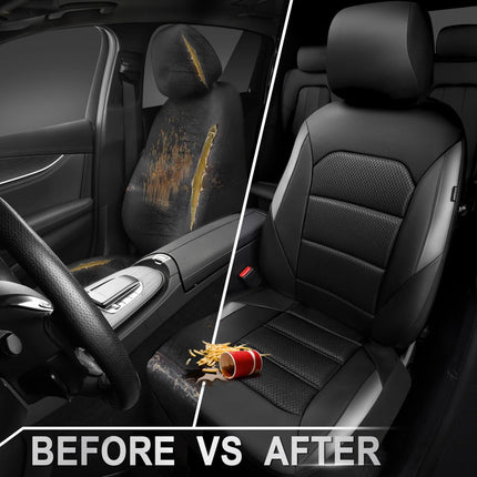 CAR PASS Memory Foam Car Seat Covers,Air Cool Mesh Thick Seat Covers Front Seats,Gray Metal Film Leather Seat Cover for Car,Universal Automotive Comfort for Most Car,Truck,Airbag Compatible,Black/Grey