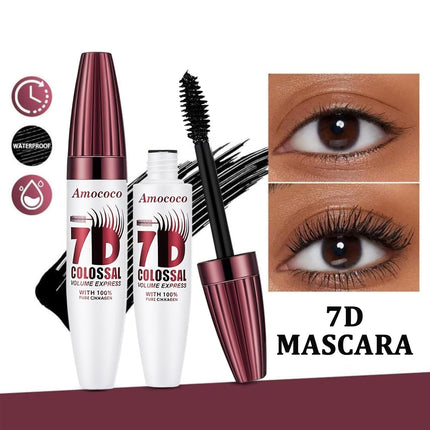 Amococo 2 Packs 7D Waterproof Mascara, Long-Lasting & Buildable Volume, Natural Length, Exquisitely Full Lashes, Smudge-Proof, Thickening Eye Makeup for Defined Curl, 0.35 oz