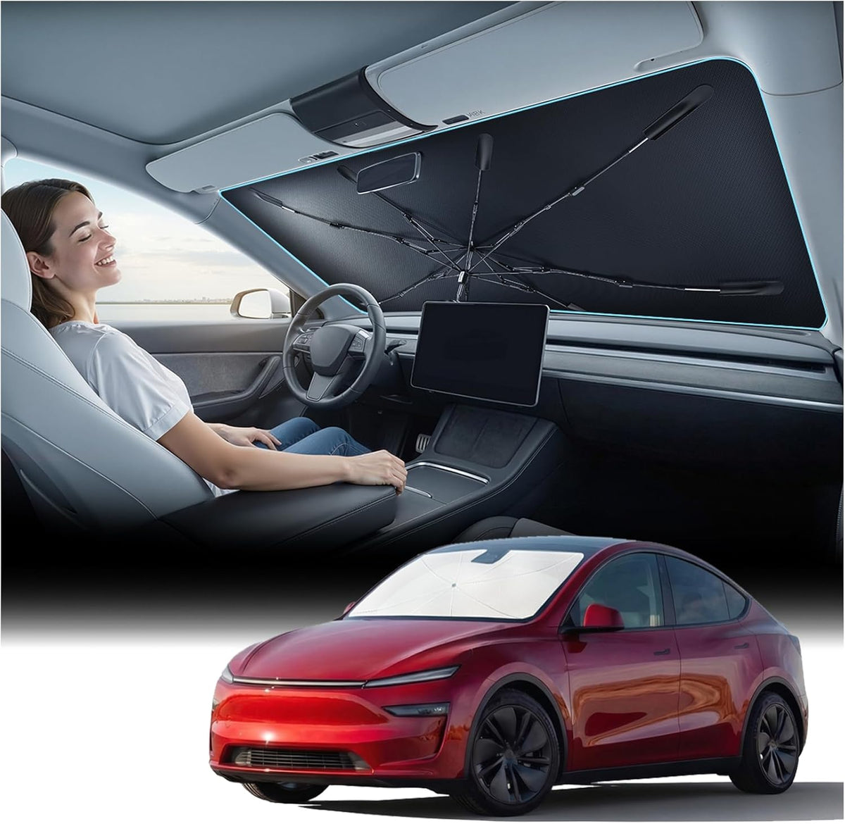 Vinyl Coating Windshield Sun Shade Umbrella for 2020-2026 Compatible Electric SUV