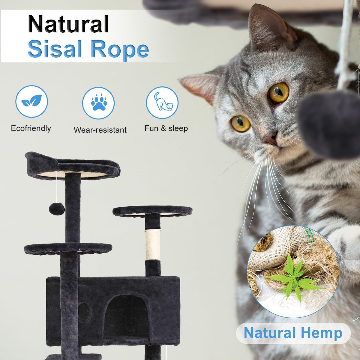 54-Inch Dark Gray Multi-Level Cat Tree Tower - photo 4