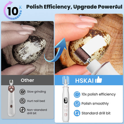 Electric Nail File Drill, Cordless Toe Nail Grinder for Thick Toenails & Callus, 10-Speed 2000mAh Rechargeable Nail Filer, Manicure Pedicure Kit with LED Lamp, Gifts for Men Women