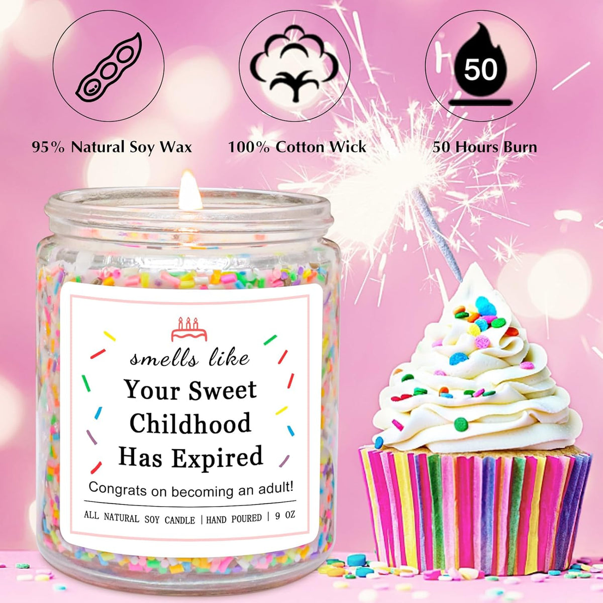 18th Birthday Vanilla Birthday Cake Scented Candle for Girls - photo 3