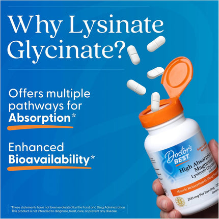 Doctor's Best High Absorption Magnesium Glycinate Lysinate — 200mg, 240 Tablets