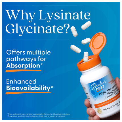 Doctor's Best Magnesium Glycinate Lysinate 200mg bottle label close-up