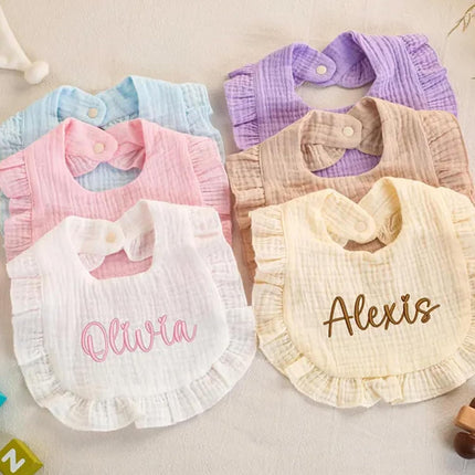 Personalized Baby Bib with Name, Custom Embroidered Cotton Ruffle Bib for Baby Boy & Girl, Soft Absorbent Drool & Feeding Bib, Newborn Infant Gift for Baby Shower, Birthday