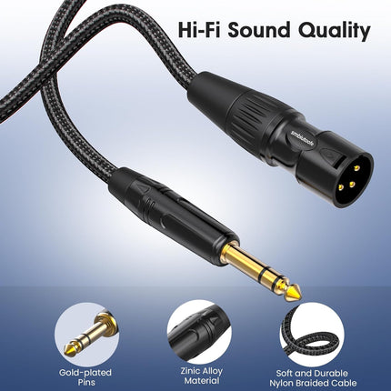 XLR to 1/4, TRS to XLR Male 25ft Gold-Plated Connectors Nylon Braided Cable, Quarter Inch (6.35mm) to Microphone Cable for Speakers, Mixers, Amplifiers - 2Packs
