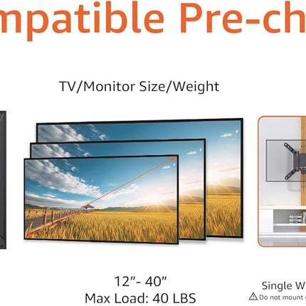 Amazon Basics Fixed Flat TV Wall Mount, Low Profile, for 12" to 40" TVs, VESA 200x200, 40 lbs Capacity, with Installation Template, Black