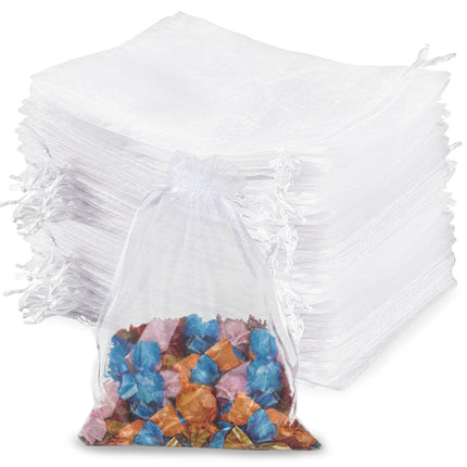 100pcs Organza Bags 5''x7'' - White Mesh Drawstring Gift Bags