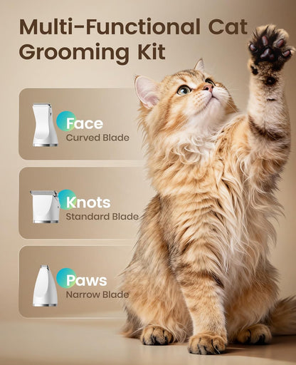 Quiet Cat Clippers for Matted Hair, 3 in 1 Cat Grooming Kit with LCD Display, Cat Hair Trimmer for Paw - photo 2