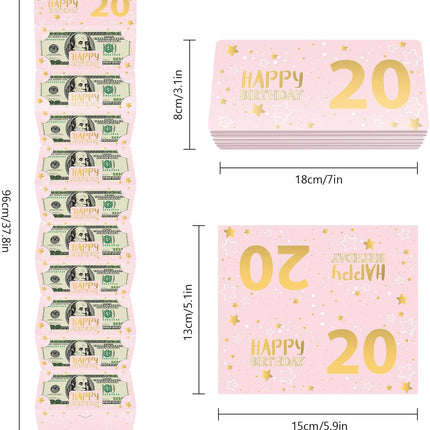 ysmile Pink 20th Birthday Money Envelope for Cash Gift Holder with Greeting Card for Girl Women Surprise Gift Idea with Clear Plastic Bag