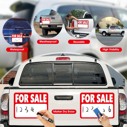 2 Pcs Magnetic FOR SALE Signs for Vehicles, FOR SALE Sign Car, Magnet Signs for Vehicles/Trunk/Yard/House/Garage, Dry Erase Sheet, Reusable, High Visibility, 12.2''*9.06'', Included 4 Extra Adhesive Pads