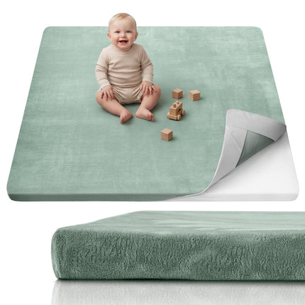 Mat de juego para bebé de 1.3" de grosor, mat para corral de 71x59 con funda desmontable y lavable, alfombra grande para piso, cojín de espuma y base antideslizante para niños, bebés, gris claro