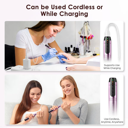 Fresadora de uñas inalámbrica C20, lima eléctrica, kit todo en uno, morado