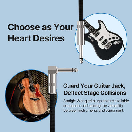 Short Guitar Cable 3.3ft, Amp Chord Electric Guitar Aux Amp Cord Braided, TS 1/4 Quarter Inch Straight to Right Angle Bass Instrument Cable Pro Audio (Black, 1Pack)