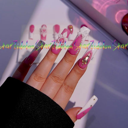 HAND-PAINTED Purple False Nails Set Coffin Press on Nails Pressons Kit Medium Length Stick on Nails Shoot Nail Art Short Nails with Nail Glue on Nails Square, Long Almond Nail (TJ45, Custom)