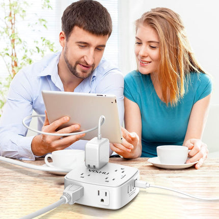 5Ft Surge Protector Power Strip - 8 Widely Outlets with 4 USB Ports, 3 Side Outlet Extender with 5 Feet Extension Cord, Flat Plug, Wall Mount, Desk USB Charging Station, ETL,White