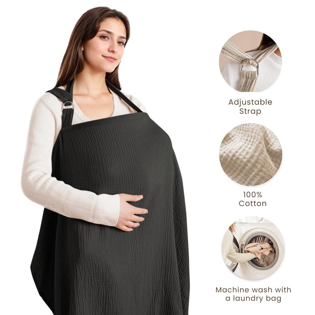 Muslin Nursing Cover for Baby Breastfeeding, Breathable 100% Cotton Breastfeeding Cover with Rigid Hoop - photo 2