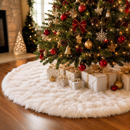 Christmas Tree Skirt, 48 Inch White Soft Faux Fur Tree Skirts Plush Christmas Decorations, White Ornaments Christmas Tree Skirts Xmas Decorations Indoor Holiday Party Decor