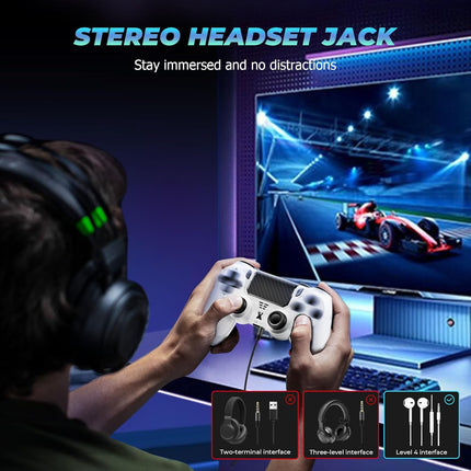 Puiseno Wireless Controller for PS-4, Dual Vibration Game Joystick/Motion Sensing/Touchpad/Speaker/3.5mm Audio Jack Headphone, Upgraded Six-Axis Sensor, Compatible with PS4/Slim/Pro Console/PC (WHITE)