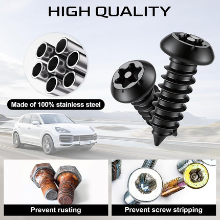 LivTee Anti Theft License Plate Screws Set for Securing Frames and Covers, License Plate Bolts, M6 (1/4") Tamper Proof Screws, Caps Cover for Front Rear Frame Holder Mounting (Black-4PCS)