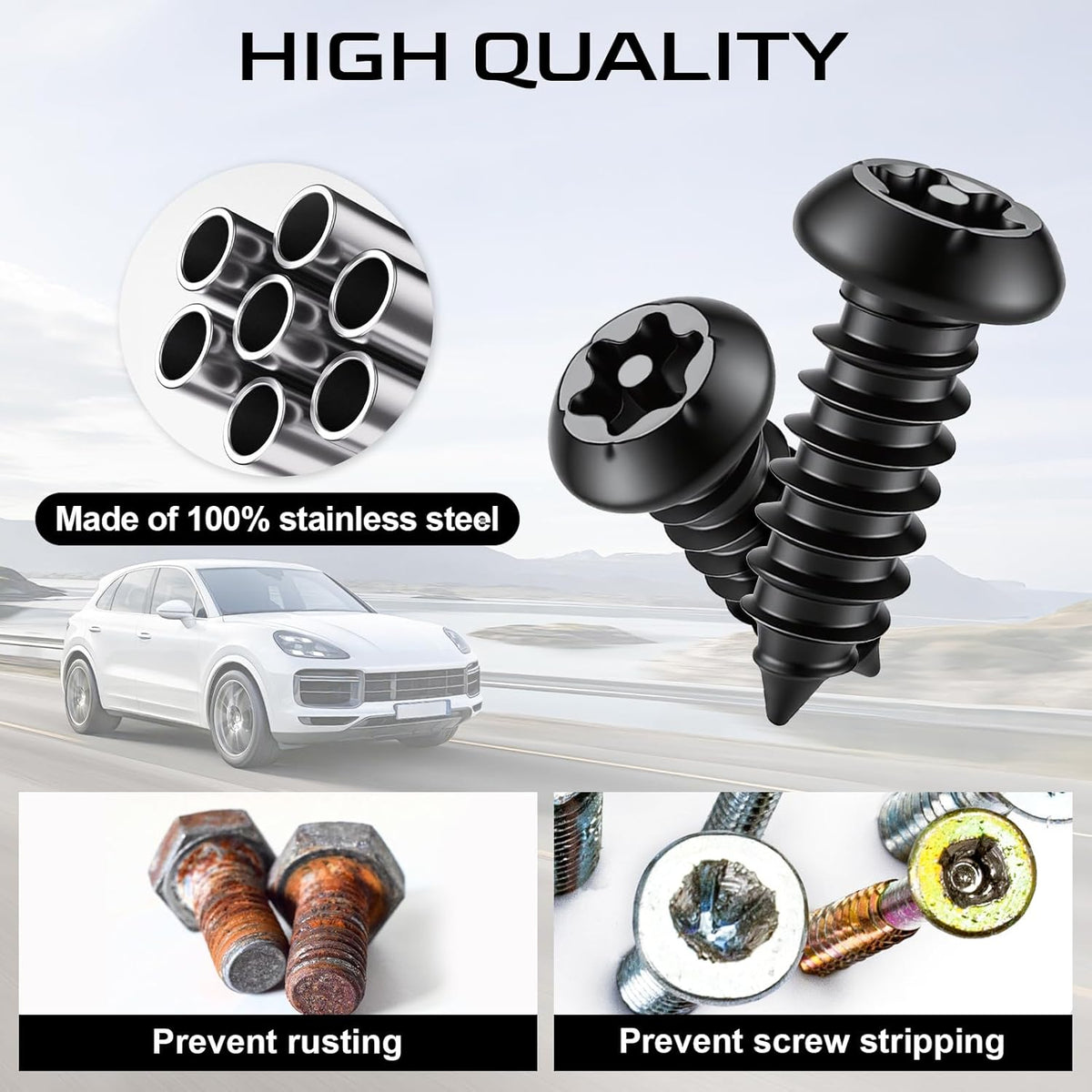 Anti Theft License Plate Screws Set for Securing Frames and Covers, License Plate Bolts, M6 (1/4") - photo 4