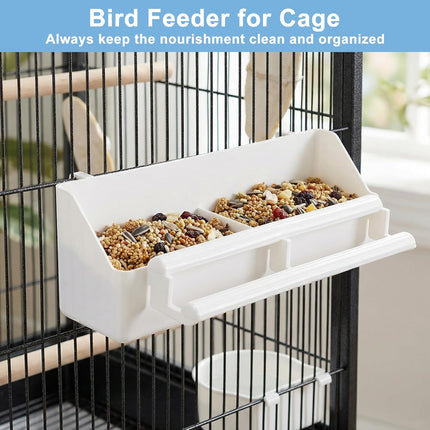 Grevosea Bird Feeder for Cage, 2 Pack No Mess Bird Feeders Plastic Hanging Parakeet Feeder with Hooks for Small Parrots Budgerigar Cockatiel Canary Parakeet Cage Accessories (White)