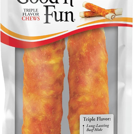 Good ‘n’ Fun Triple Flavor Chews for Large Dogs, Treat Your Dog to Long-Lasting Chews Made with Beef Hide, Chicken and Artificial Pork Flavor, 2 Count