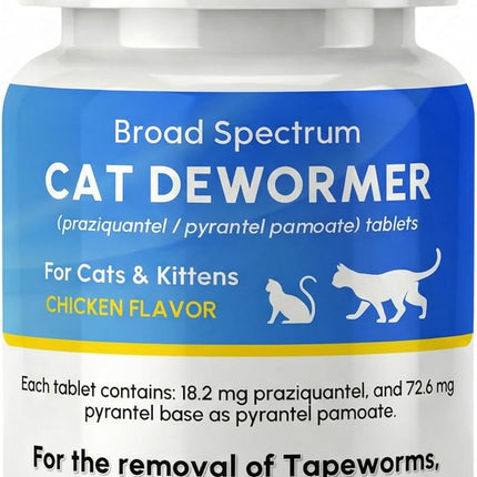 Dewormer for Cat and Kittens, Broad Spectrum Praziquantel & Pyrantel Pamoate Tablet, Removal of Tapeworms, Hookworms & Roundworms, Effective and Fast (50 Tablets)