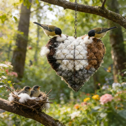 Handmade Fiber Bird Nesting Heart,Birds Nests Material Holder,Tree Shelter for Wild Bird,Hummingbird Houses Nest Boxes Gifts for Outside Garden Art Birdhouse, Birds Lovers