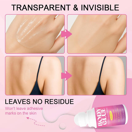 Strong Hold Body Glue for Skin and Fabric, Roll On Clothing Adhesive for Dresses and Dance Costumes, Sweat Resistant Fashion Glue for Socks, Strapless Tops, Performance Wear, 75ml