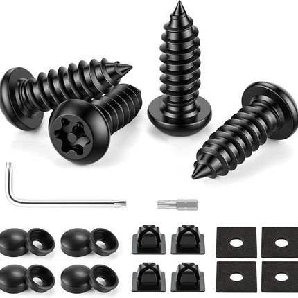 LivTee Anti Theft License Plate Screws Set for Securing Frames and Covers, License Plate Bolts, M6 (1/4") Tamper Proof Screws, Caps Cover for Front Rear Frame Holder Mounting (Black-4PCS)