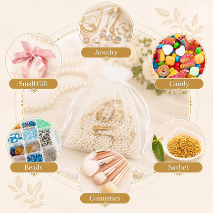 50PCS Organza Bags 5 x 7, White Small Gift Mesh Bags Drawstring Bulk