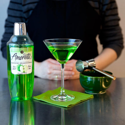 Amoretti - Premium Sour Apple Martini Mix, 7 Servings Per Bottle (28 oz), Perfect for Cocktails, Alcoholic Beverages, Mocktails, Martinis, Made with Real Fruit, Gluten Free, Vegan, Kosher