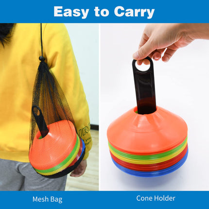 Conos de disco 25/50/100pcs, conos de agilidad para fútbol con bolsa de transporte y soporte