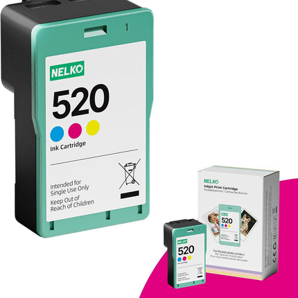 Nelko 520 Genuine Color Ink Cartridges, 2.0 High-Yield Ink Cartridge Compatible with PP01 & PP03 Photo Printer, Water Oxidation-Proof, Photo Printer Cartridge for PP01 Photo Printing, for Home&School