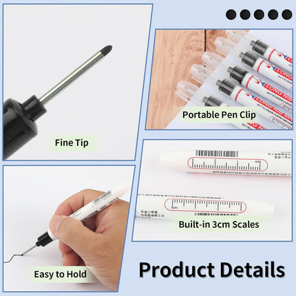 15 Pcs Long Nib Marker, 20 mm Long Head Deep Hole Marker Pens, Fine Nose Tip Deep Reach Permanent Paint Markers for Metal, Marking Pen for Drilling, Carpenter, Woodworking, Construction (Black)